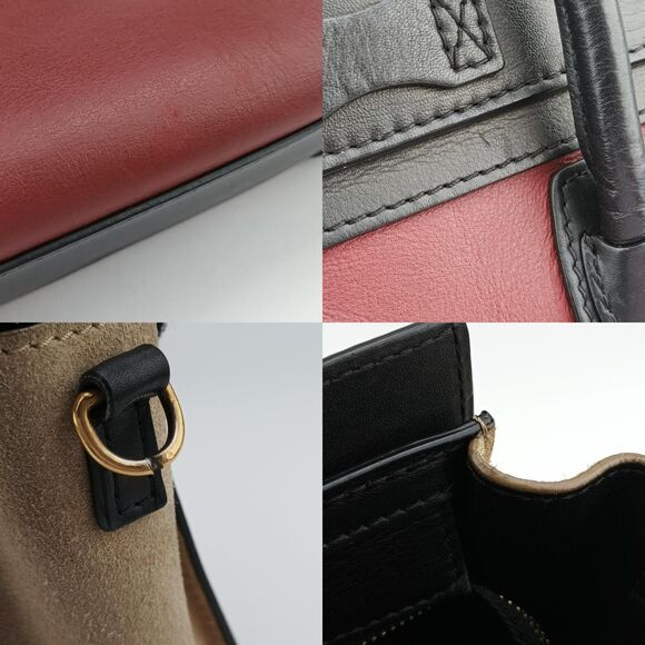 Celine Luggage Nano Shopper Black X Beige X Wine Red Leather X Suede S-Zp-0102 - Picture 9 of 10